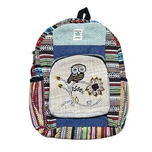 Owl Hemp Backpack Bag Boho Nepal School Travel